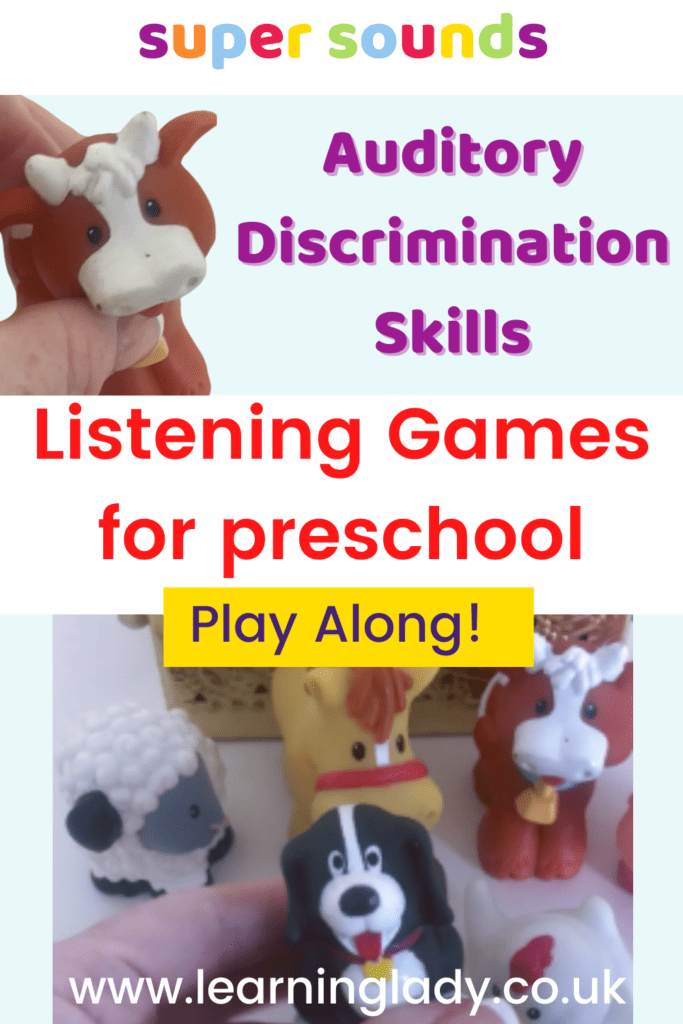 illustrating listening games for preschool with farm animal toys and a pass the box game