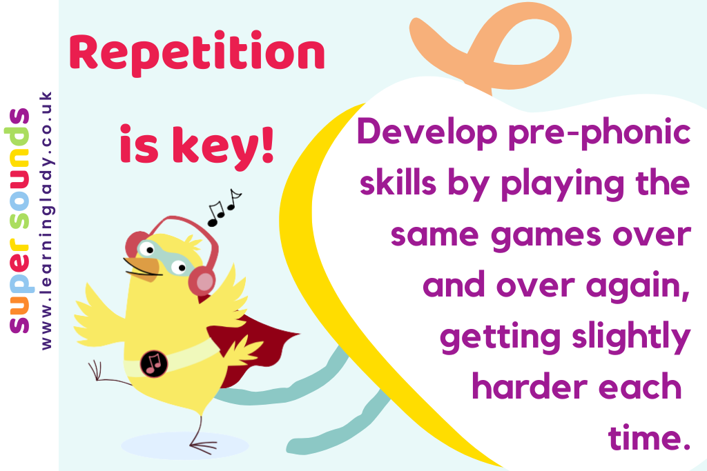 A quote explaining that repetition is the key to success in phase 1 phonics