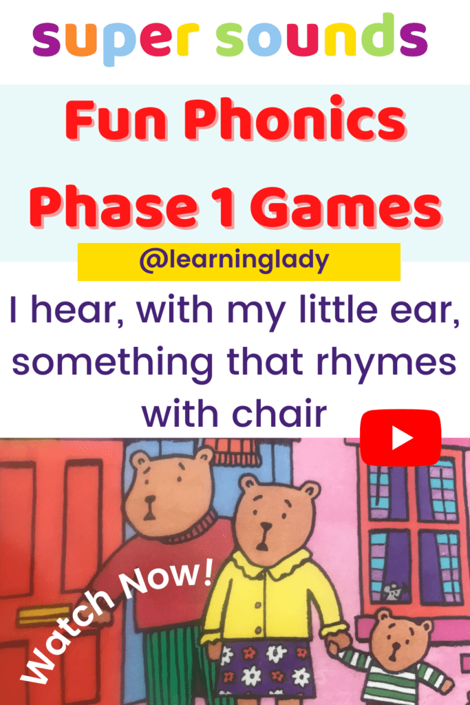 a picture from the goldilocks and the three bears rhyming book as a starting point for phonics phase 1 games