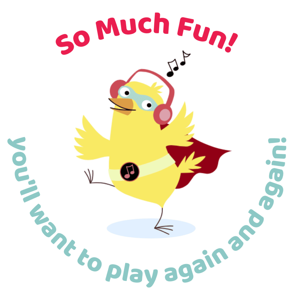 a chick character with headphones illustrates the slogan that phase 1 phonics is so much fun with super sounds