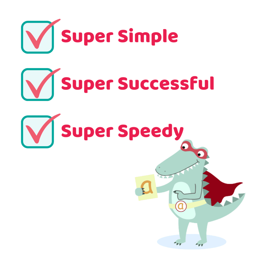 a crocodile stands by a checklist of what phaase 1 phonics needs to include