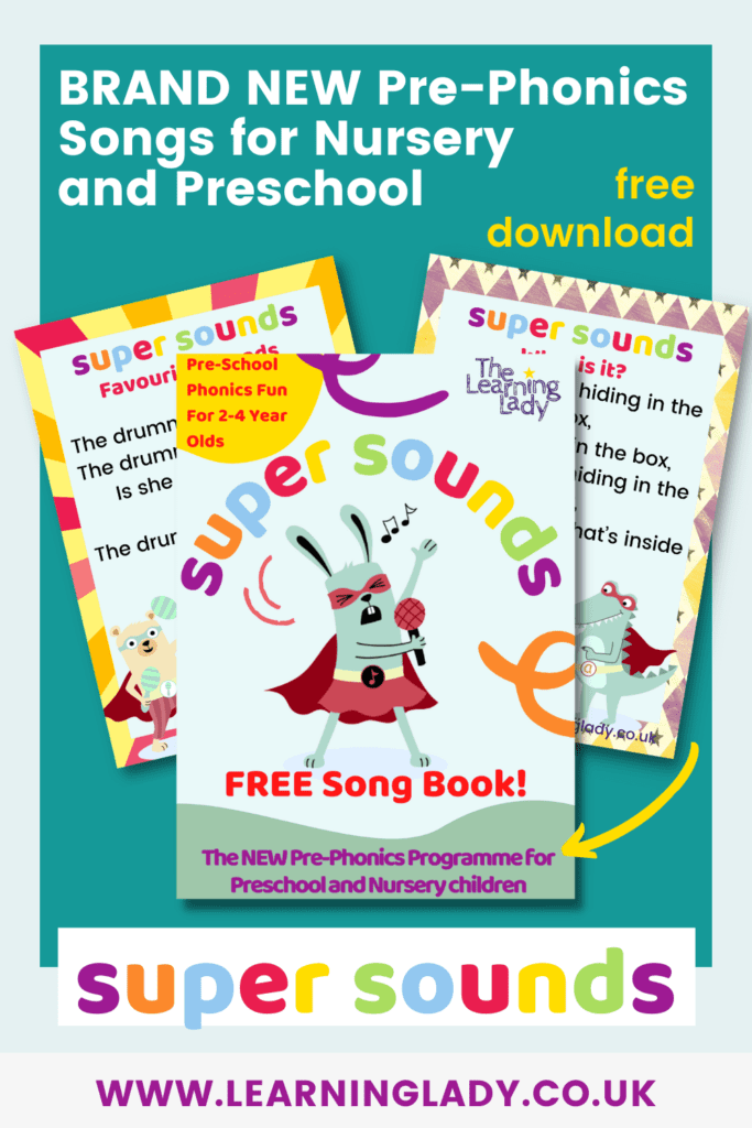 a free super sounds song book is illustrated as one of the freee learning lady preschool phonics resources