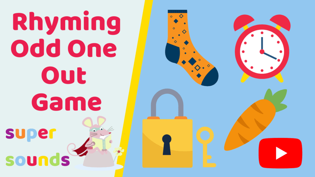 a set of 4 rhyming objects for a phonics phase 1 game by The Learning Lady