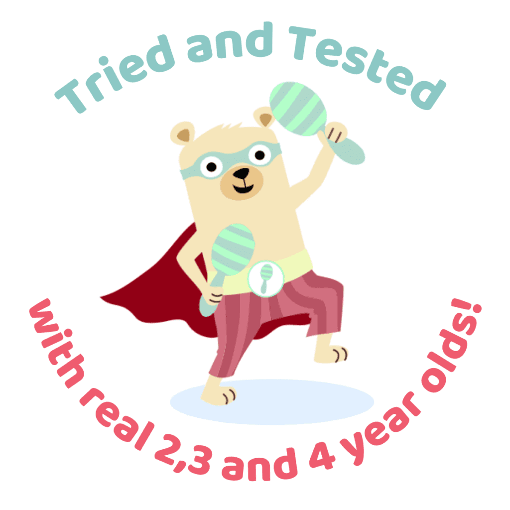 a bear character with maracas illustrates the slogan that super sounds is a tried and tested preschool phonics curriculum