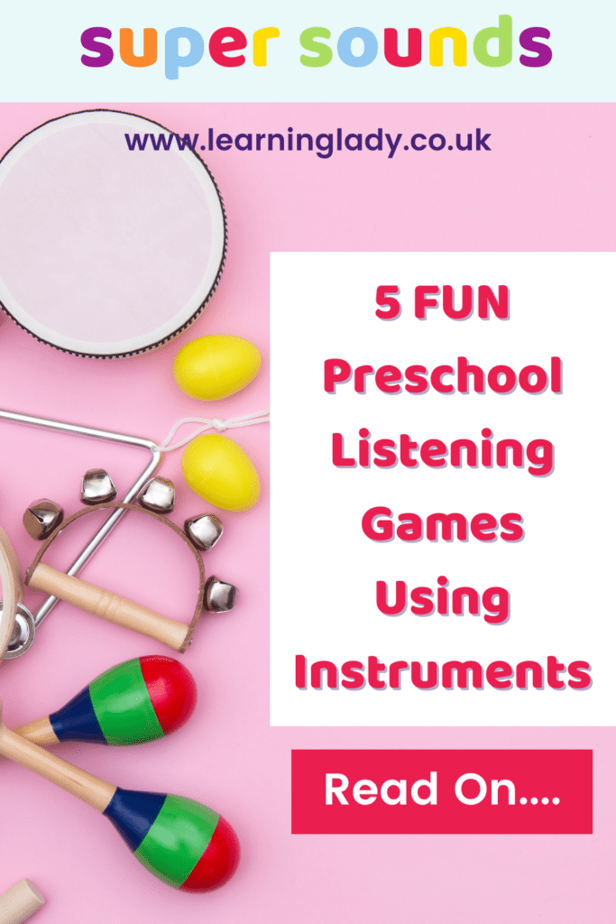 A set of percussion instruments ready to play preschool listening games using instruments