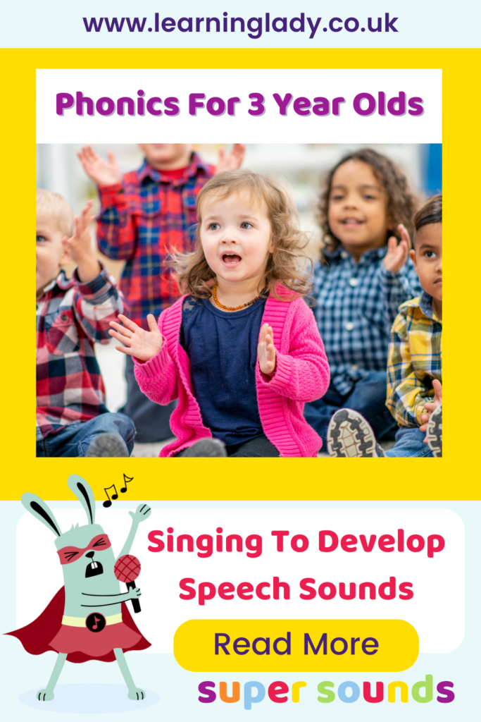 preschool children pictured joining in with singing as an ideal activity for phonics for 3 year olds