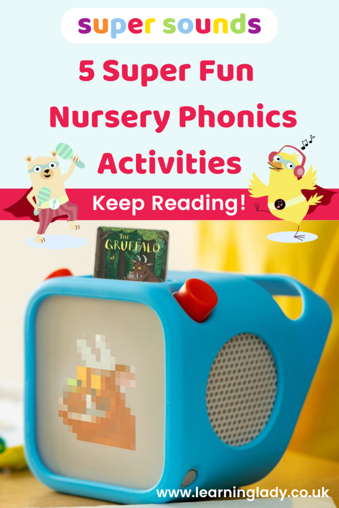 a yoto player is displayed illustrtaing that this can be used for nursery phonics activities