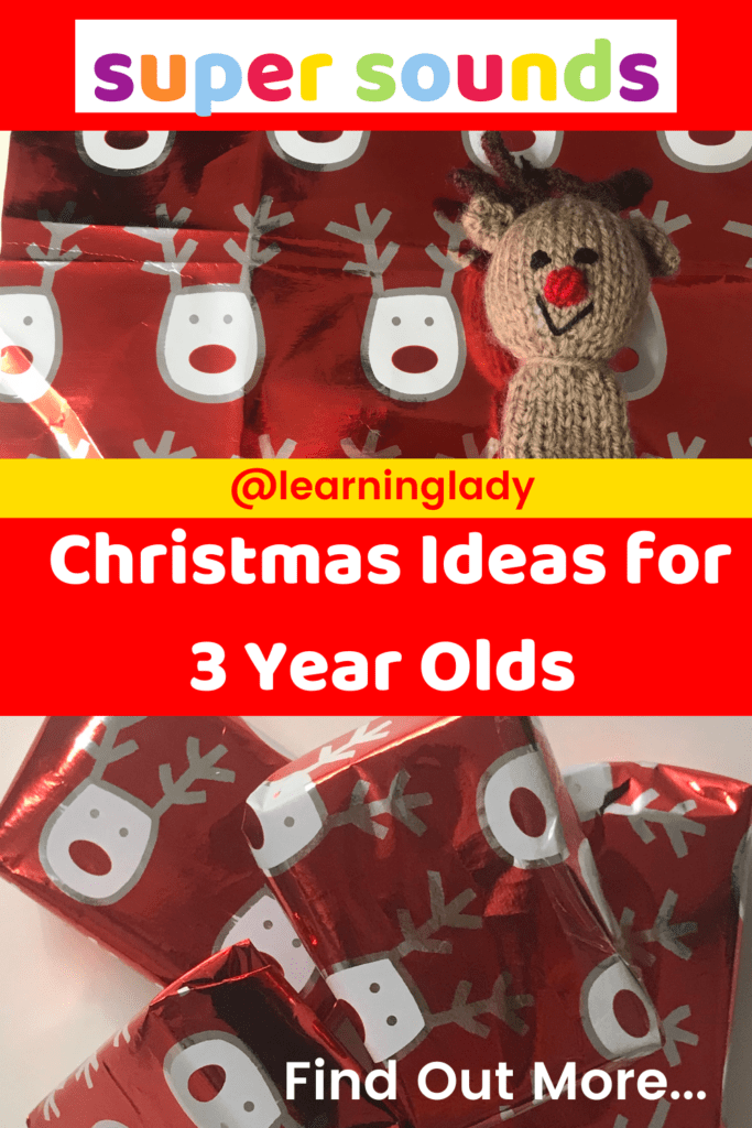 photos of noisy presents and a rudolf finger puppet used for christmas ideas for 3 year olds