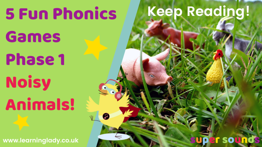 farm animal toys hiding in the grass as an example of introducing animal sounds in nursery phonics