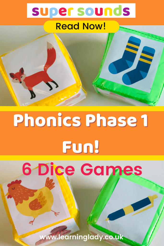 rhyming foam dice with a fox and socks demonstrate an easy game to play with preschoolers for phonics phase 1
