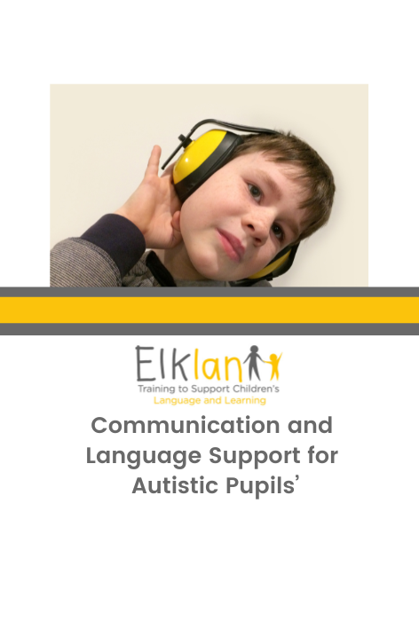 A boy with autism wears ear defenders as an advertisement for an autism course for teachers and teaching assistants