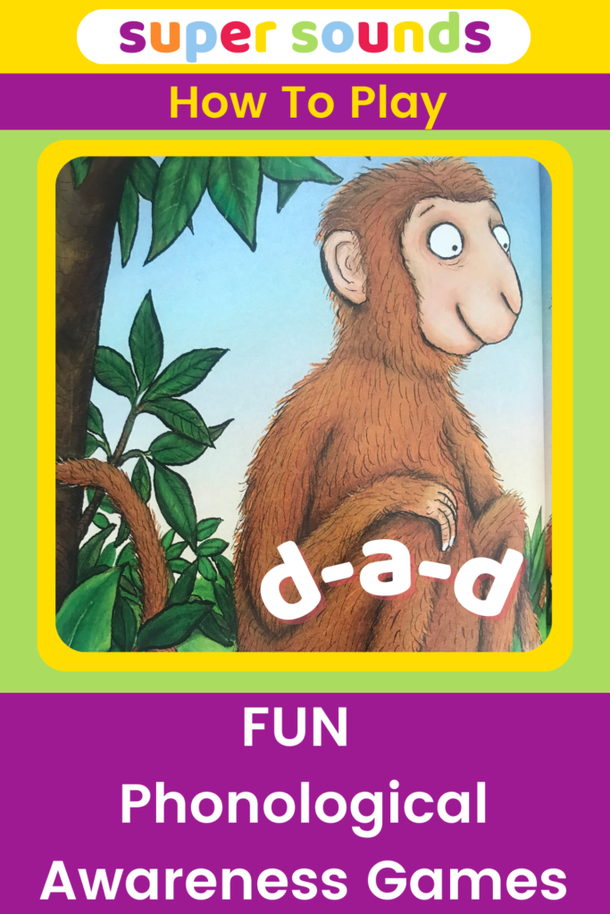 The Monkey Puzzle Book is pictured as a recommendation resource for playing an easy oral blending phonological awareness game