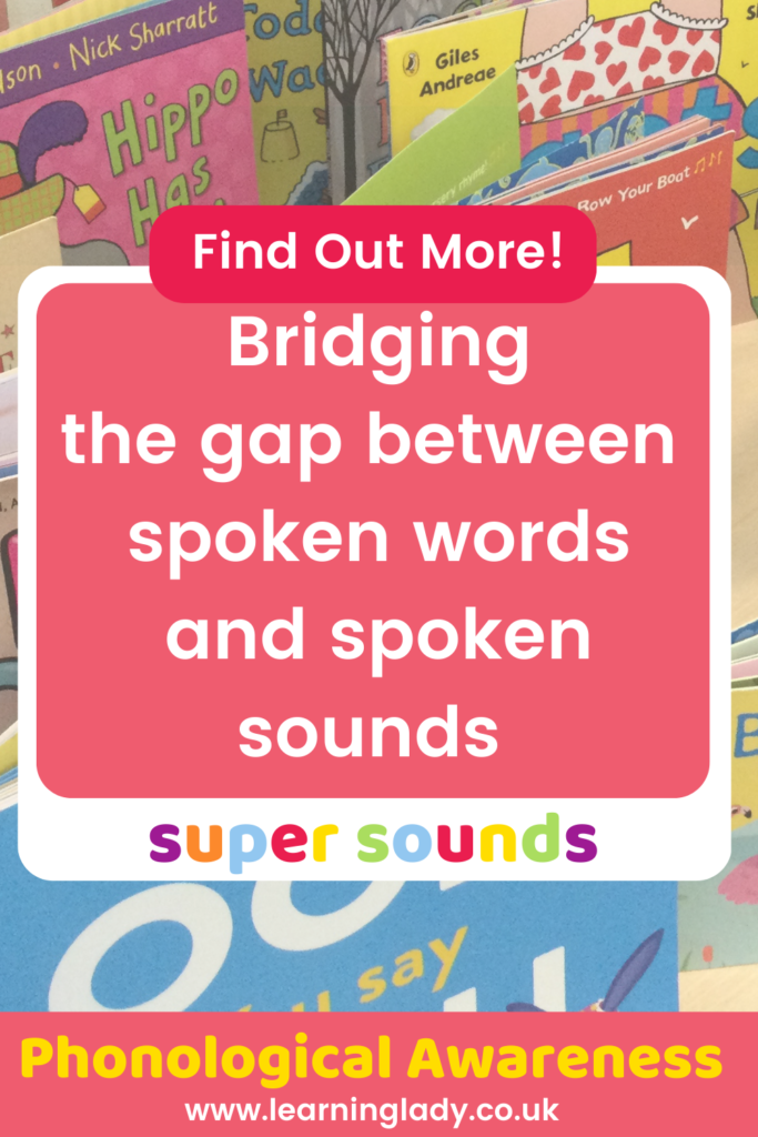 A definition image describing how phonological awarenss bridges the gap betwethe word awareness and understanding that words are made up of sounds.