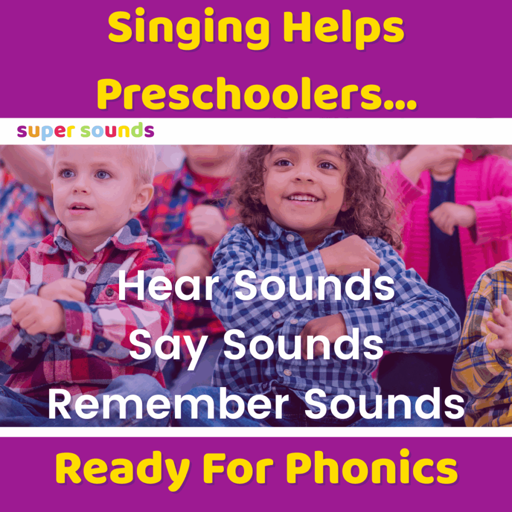 Preschoolers sing an action song as part of their phonics for preschoolers