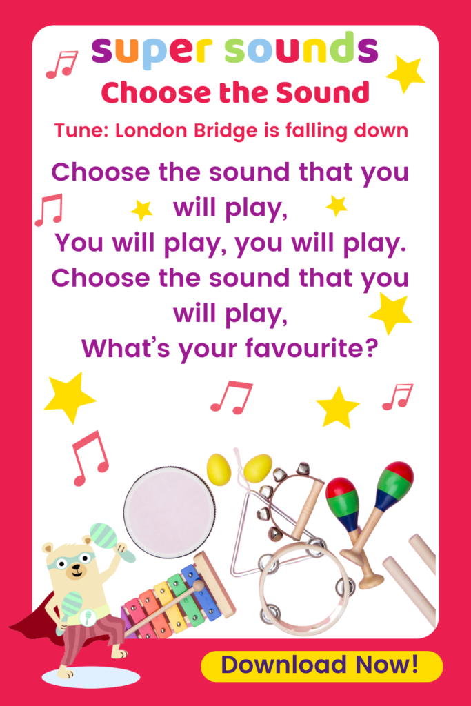 Choose an instrument is a letters and sound song using musical instrument. The song words are pictured here