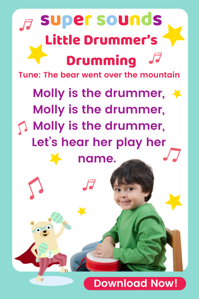 Little drummers drumming song words sung to the tune of The bear went over the mountain