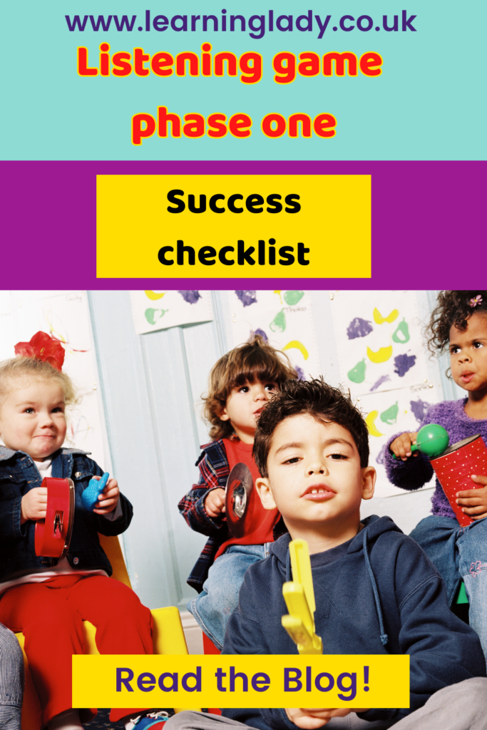 An EYFS Literacy environment checklist is illustrated to support listening game phase 1