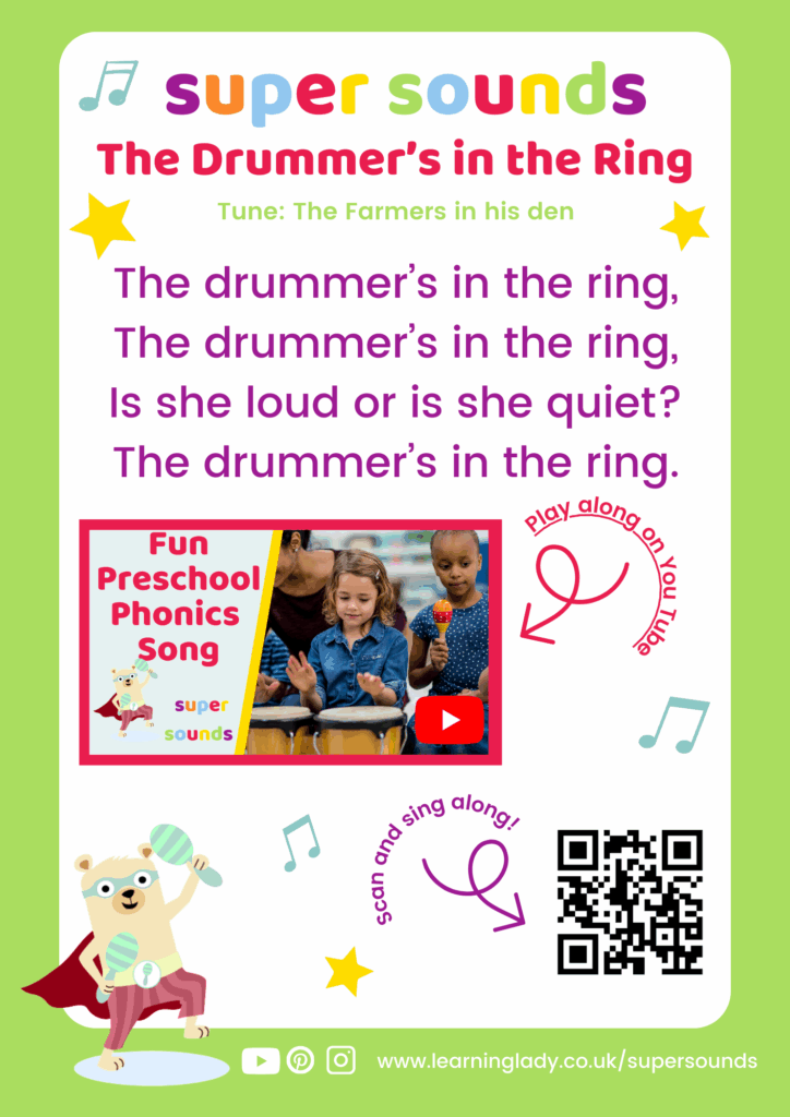 the drummers in the ring song words that develop essential phonics phase 1 skills
