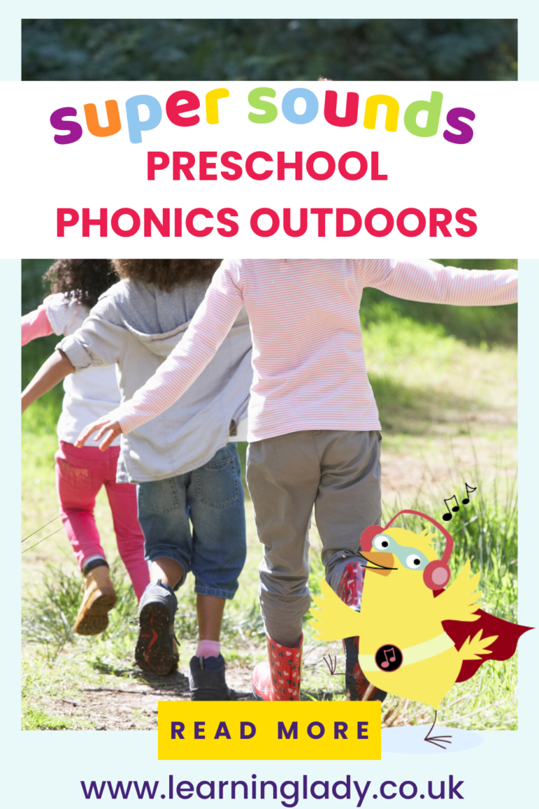 3 and 4 year olds play a follow my leader game as part of fun and active preschool phonics outdoors