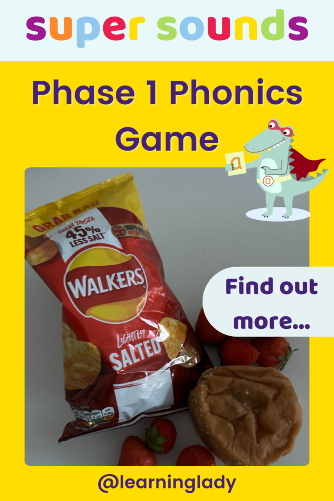 An image of a fun phase one phonics game for preschoolers to practice alliteration of a packet of crispy crisps,