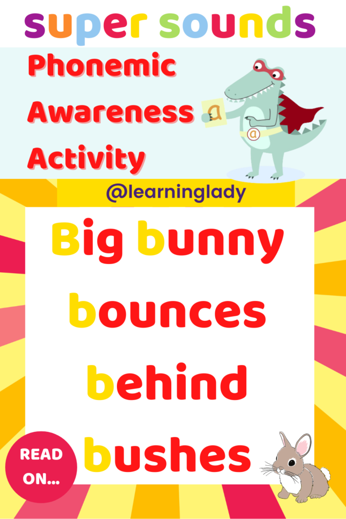 An image of a phonemic awareness activity for preschoolers. A rhyme that uses alliteration