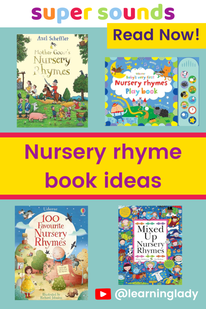 An image of 4 book covers representing some excellent choices for nursery rhyme book ideas