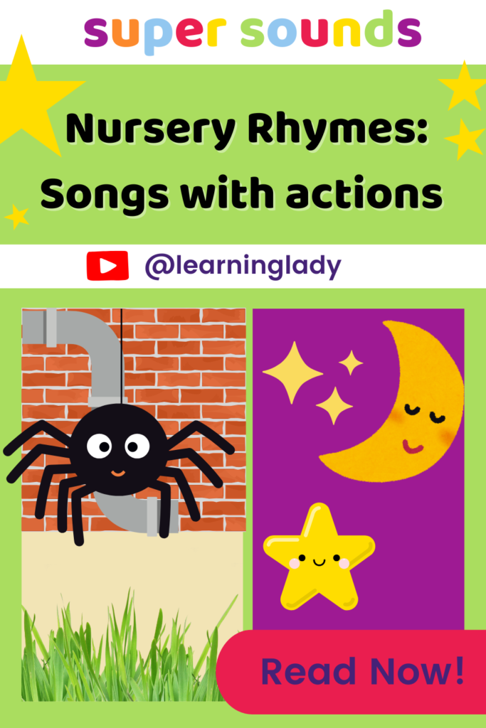 An image of Twinkle Twinkle Little Star and Incy Wincy Spider to illustrate nursery rhyme songs with actions