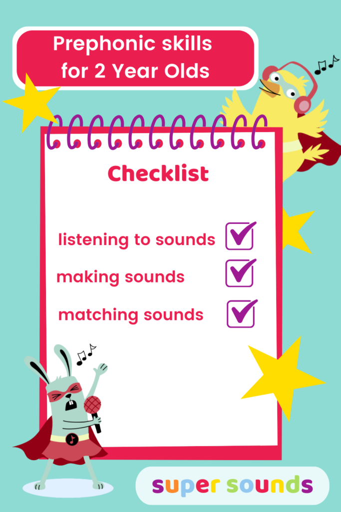 An image of a checklist of phonics skills for 2 year olds to illustrate phase 1 phonics activities for 2 year olds