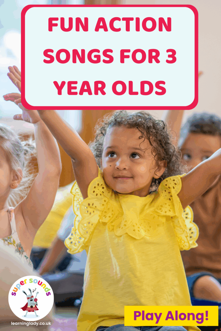 Action songs for 3 years olds. An image of a preschooler joining in with an action song.