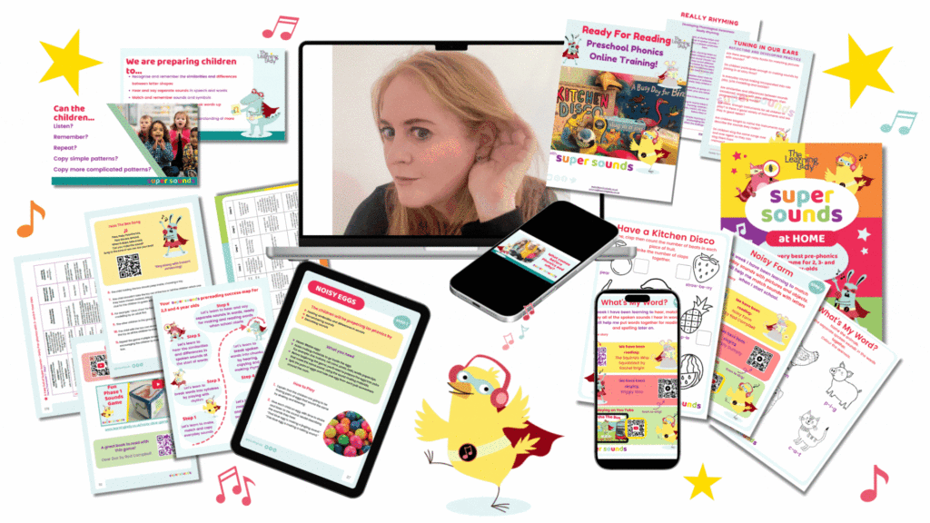 phonics phase 1 bundle of training, resources and home learning for preschoolers with super sounds